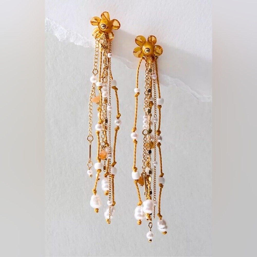 Free People Willow Dangle Flower Pearl Drop Earrings